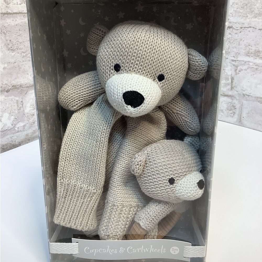 Cupcakes & Cartwheels Lovey Security Blanket Bear & Rattle Set Gray Rare HTF New